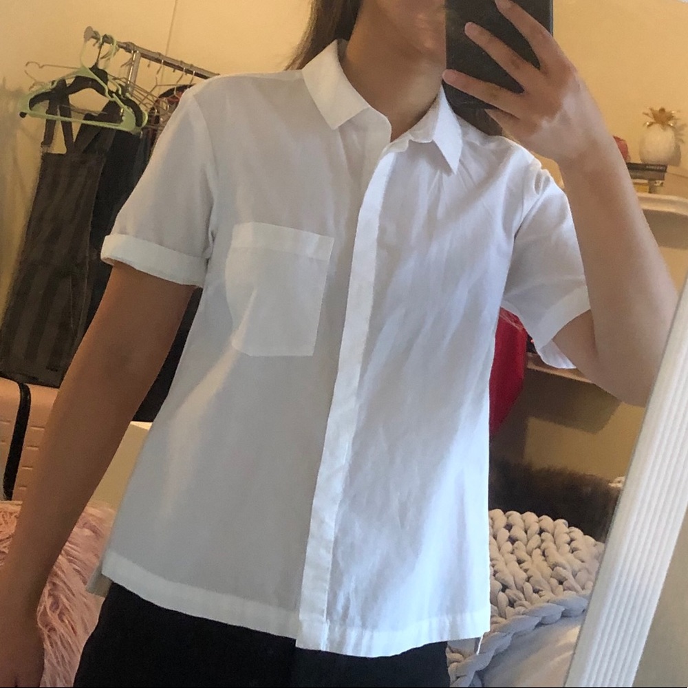 Topshop PETITE White Pocket Short Sleeve Shirt 0P